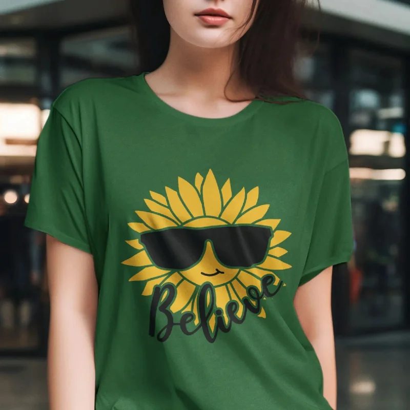 Believe Round Neck Half Sleeve Classic T-Shirt V-Neck T-Shirt Long Sleeve Cotton