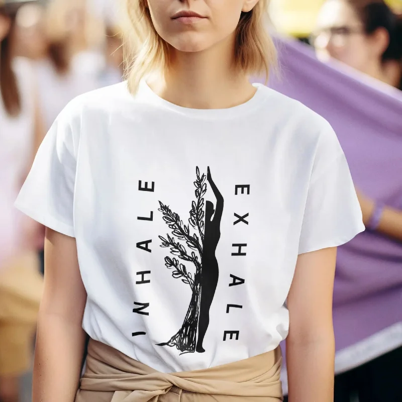 Inhale Exhale Round Neck Half Sleeve Classic T-Shirt Welt Pockets Slit Pockets