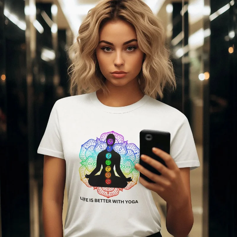 Life Is Better With Yoga Round Neck Half Sleeve Classic T-Shirt Handmade Hand-knitted Hand-woven