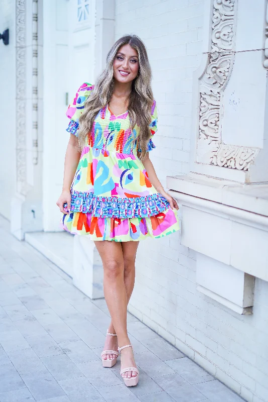 Alex Smocked Flounce Mini Dress - FINAL SALE Comfortable Boho Mini Dress