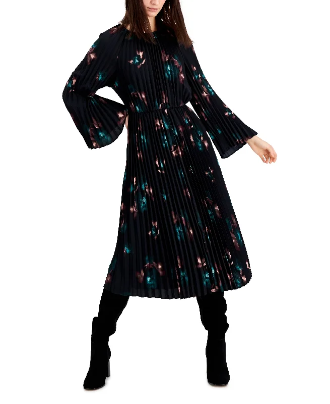 Alfani Floral Pleated Midi Dress Trendy Long Sleeve Midi Dress