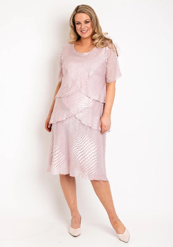 Allison Printed Silk Layered Midi Dress, Dusty Pink Stylish Tiered Midi Dress