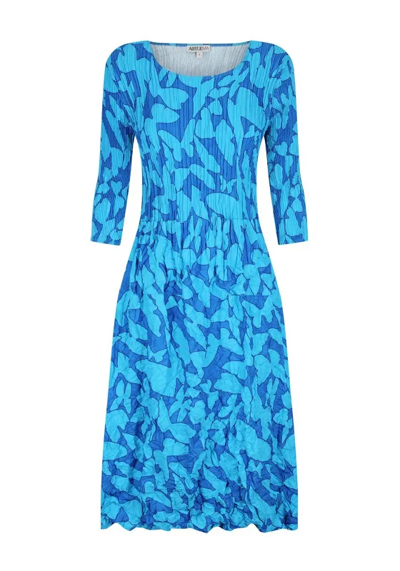 Alquema Smash Pocket Crinkle Print Midi Dress, Blue Trendy Boho Midi Dress