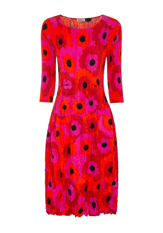 Alquema Smash Pocket Crinkle Print Midi Dress, Flower Spot Comfortable Wrap Midi Dress