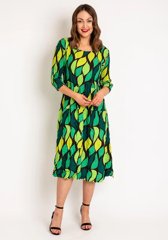 Alquema Smash Pocket Crinkle Print Midi Dress, Jungle Elegant Satin Midi Dress