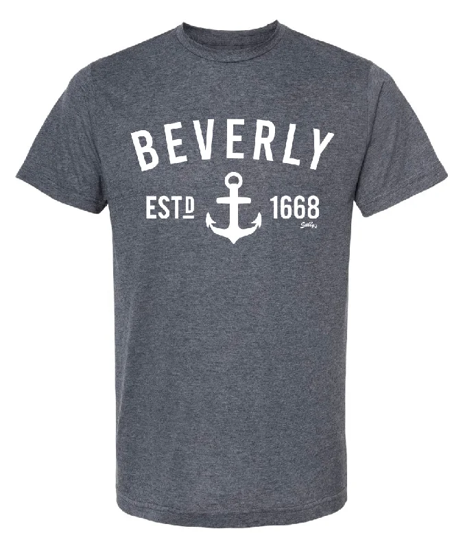 BEVERLY "Anchor" Heather Navy Blue T-Shirt Handmade Hand-knitted Hand-woven