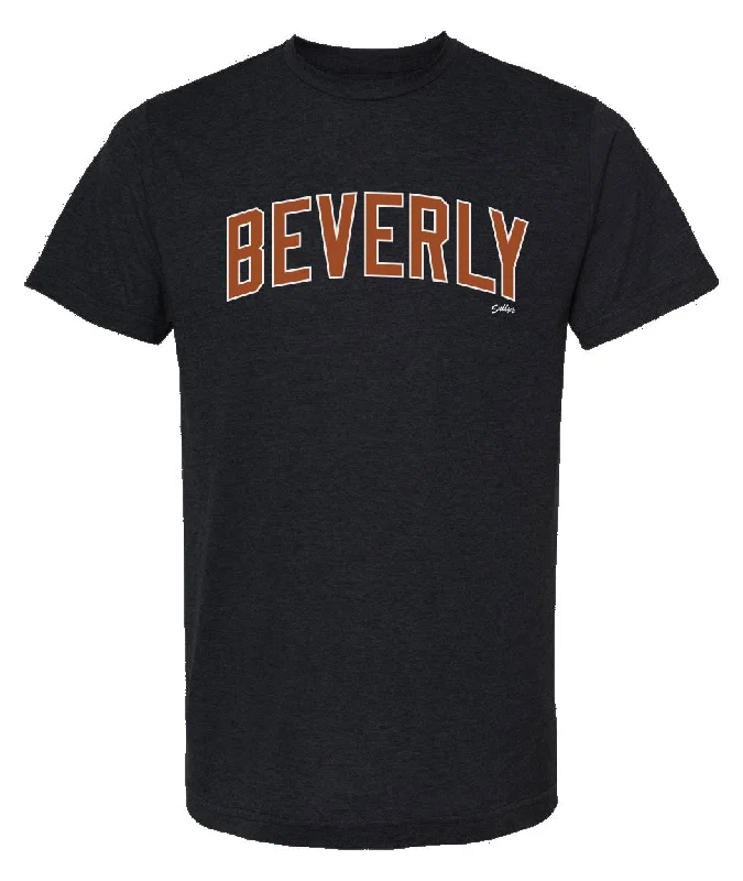 BEVERLY Vintage Orange Logo Heather Black T-Shirt Modern Contemporary Chic