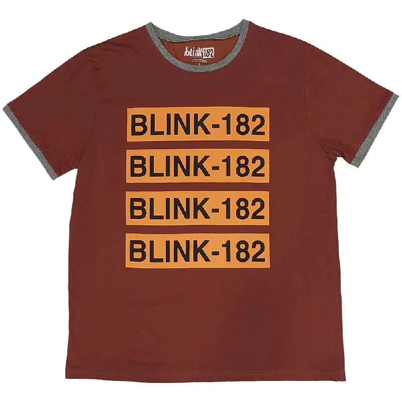 Blink-182 | Official Band Ringer T-Shirt | Logo Repeat Fitted T-Shirt Seamless Stretchy