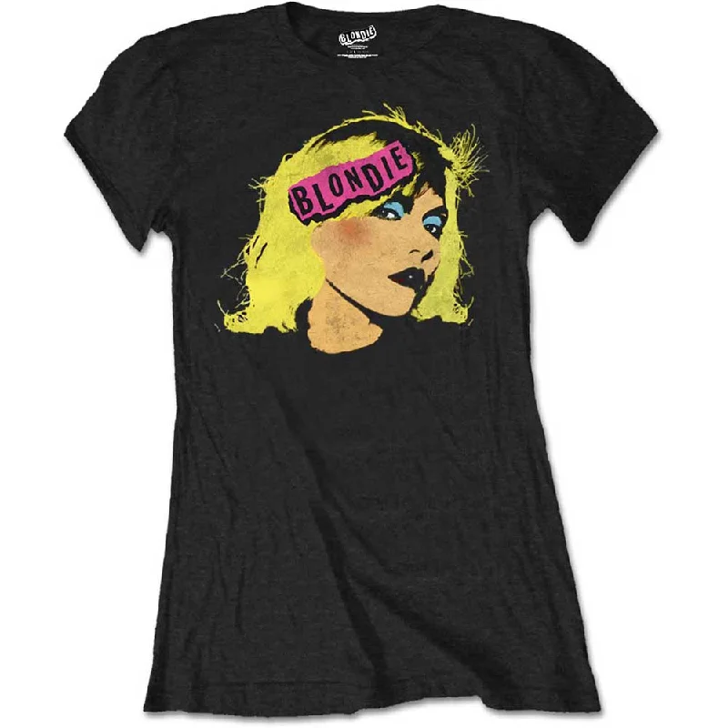 Blondie Ladies T-Shirt: Punk Logo Print Jacquard Patchwork