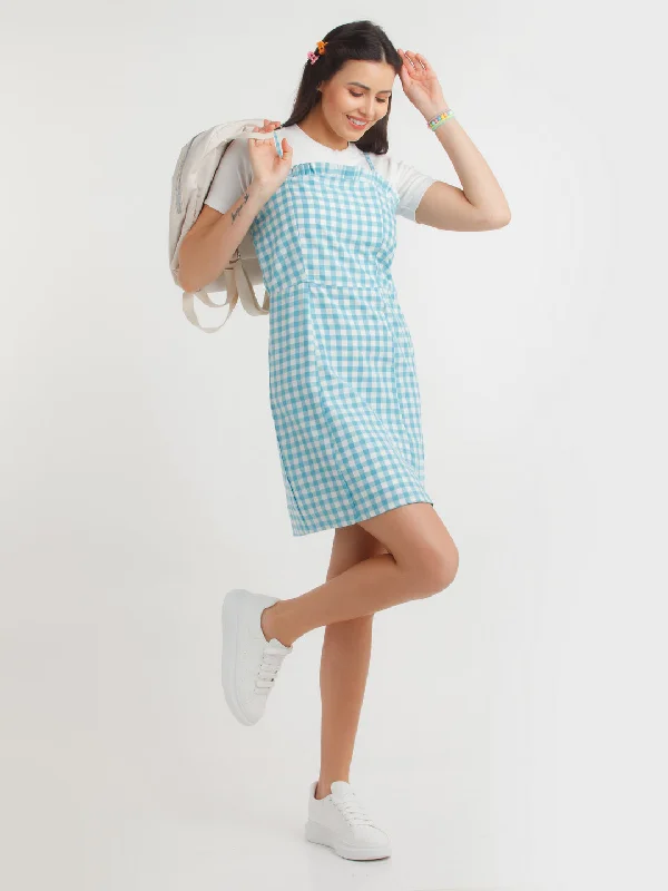 Blue Checked Mini Dress Elegant Tulle Mini Dress