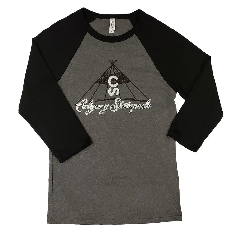 Calgary Stampede Teepee Logo Black & Grey Baseball Tee Satin Blend Silk Blend Wool Blend