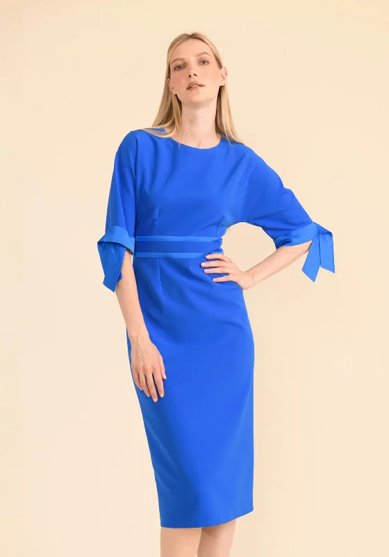 Caroline Kilkenny Aria Ribbon Sleeve Midi Dress, Intense Blue Trendy Tiered Hem Midi Dress