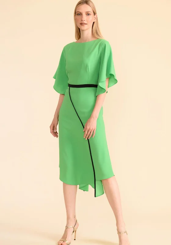 Caroline Kilkenny Camille Floaty Sleeve Contrast Detail Midi Dress, Intense Green Elegant Lace Trim Midi Dress