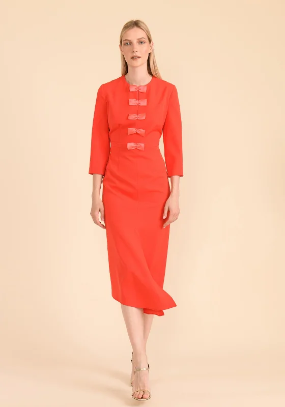 Caroline Kilkenny Maggy Bow Placket Midi Dress, Orange Stylish Halter Neck Midi Dress