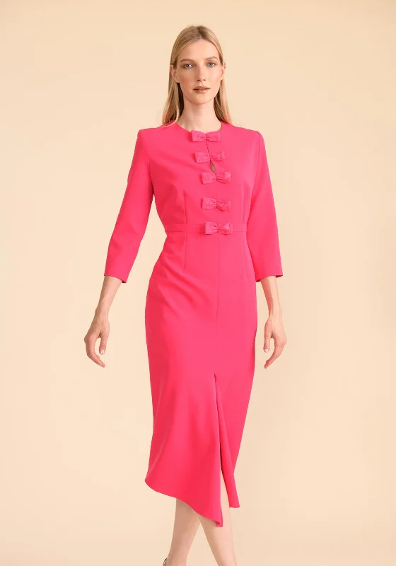 Caroline Kilkenny Maggy Bow Placket Midi Dress, Watermelon Elegant Velvet Midi Dress