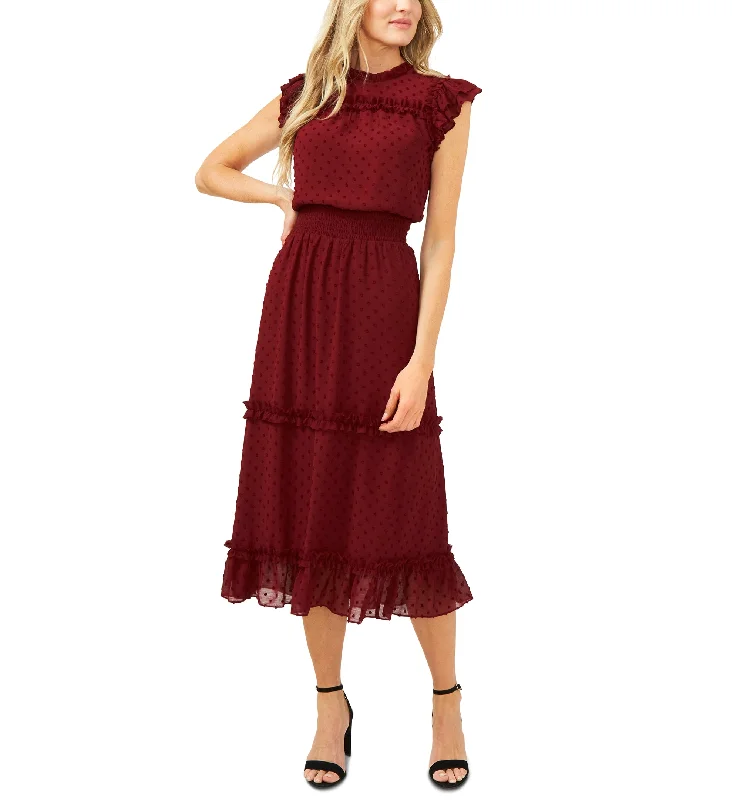 Cece Ruffled Swiss Dot Midi Dress Comfortable Short Sleeve Midi Dress