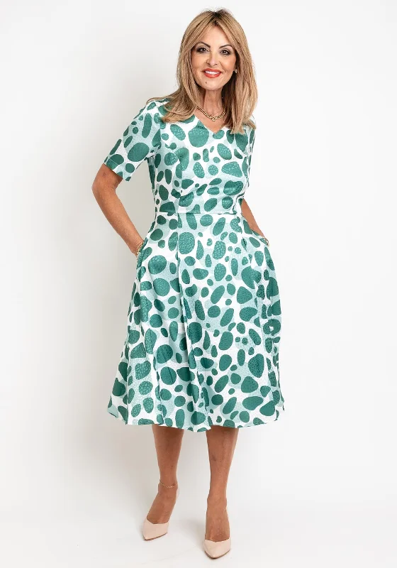 Coco Doll Judy Satin Feel Spot Print Midi Dress, Green Spot Stylish Wraparound Midi Dress