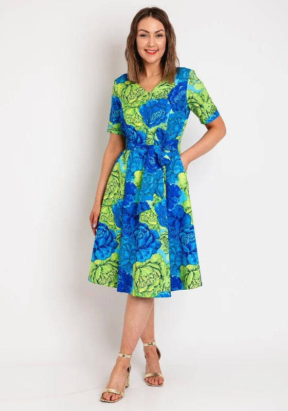 Coco Doll Judy Floral Midi Dress, Royal Green Comfortable Deep V Midi Dress