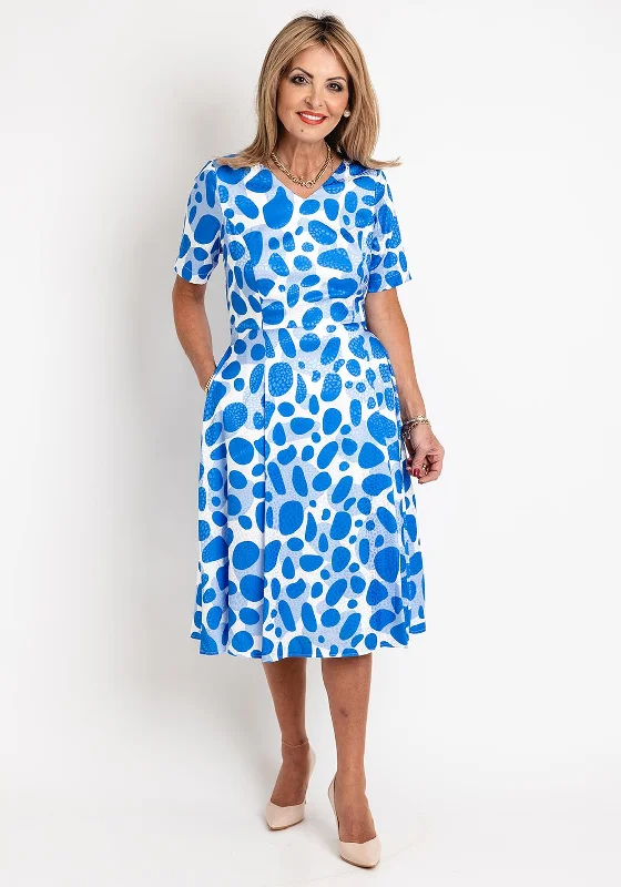 Coco Doll Judy Satin Feel Spot Print Midi Dress, Royal Spot Elegant Satin Button Midi Dress