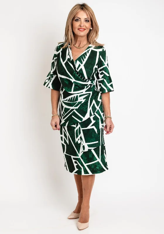 Coco Doll Robi Print Draped Bodice Midi Dress, Green Elegant Pleated Detail Midi Dress