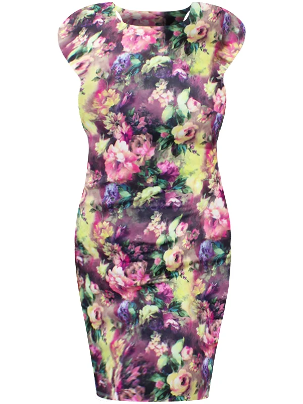 Colorful Floral Sleeveless Plus Size Midi Dress Fashionable Off-Shoulder Dress Midi