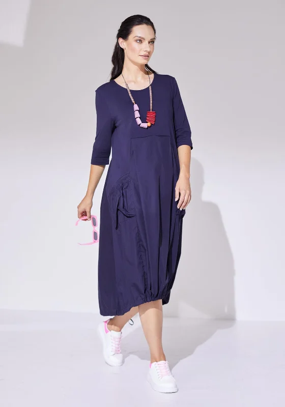 Naya Cotton Parachute Pocket Midi Dress, Navy Cozy T-shirt Midi Dress