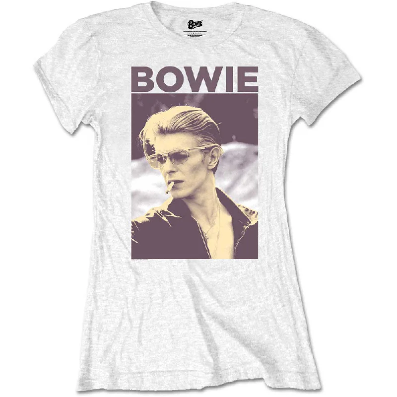 David Bowie Ladies T-Shirt: Smoking Spandex Blend Rayon Blend Denim Blend