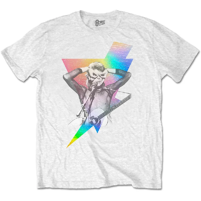 David Bowie | Official Band T-Shirt | Holographic Bolt (Foil Application) Embroidered Appliqued Beaded