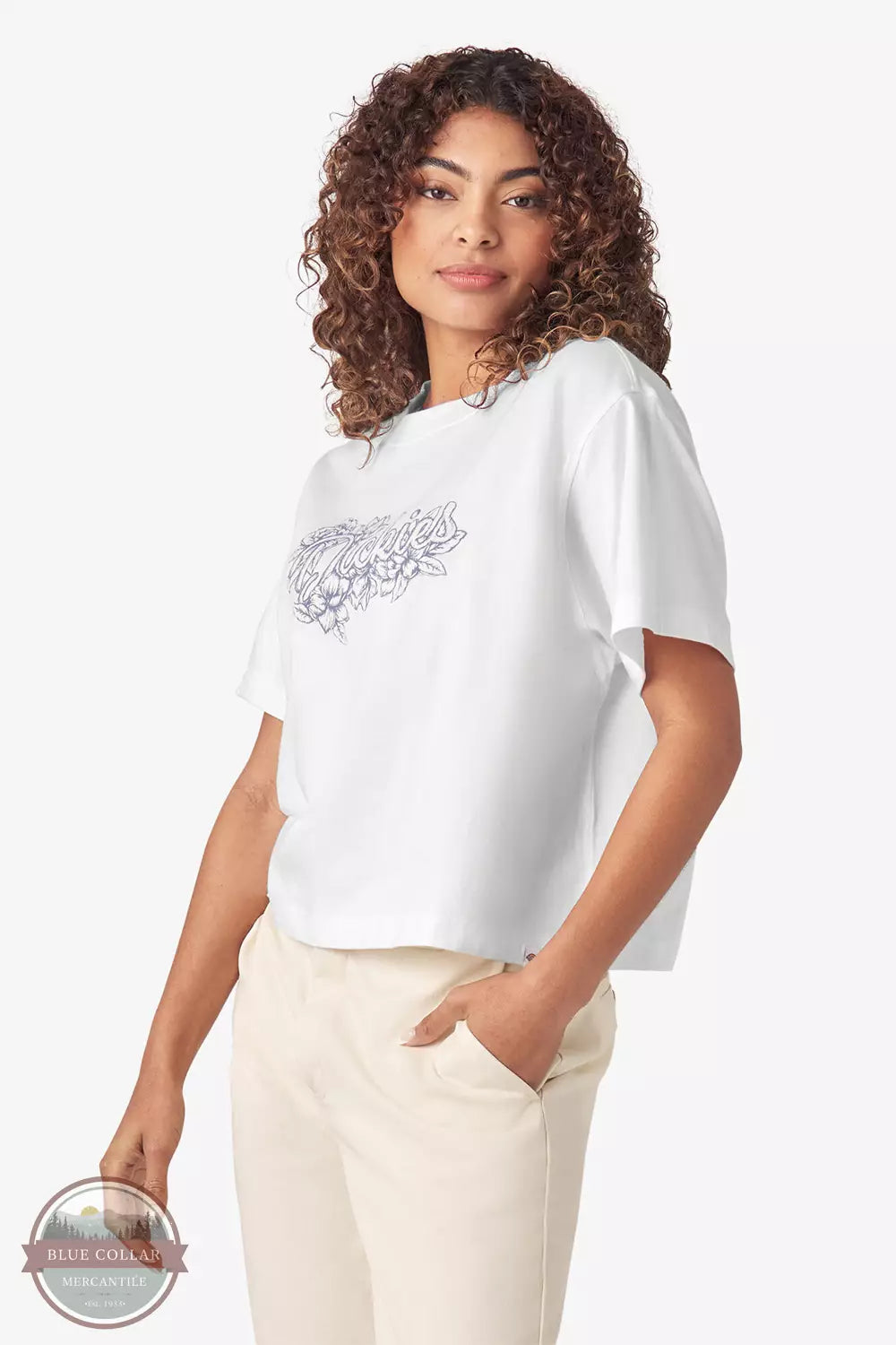 FS304WH Floral Graphic Boxy T-Shirt in White Knit Fabric Woven Fabric Fleece Fabric