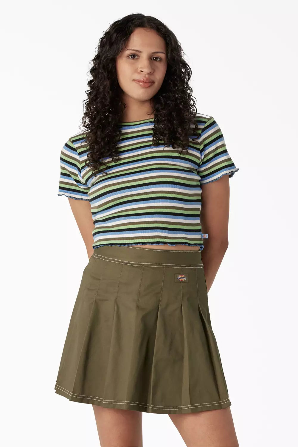 FSR51 Striped Cropped T-Shirt Hooded Caped Shawl Collar