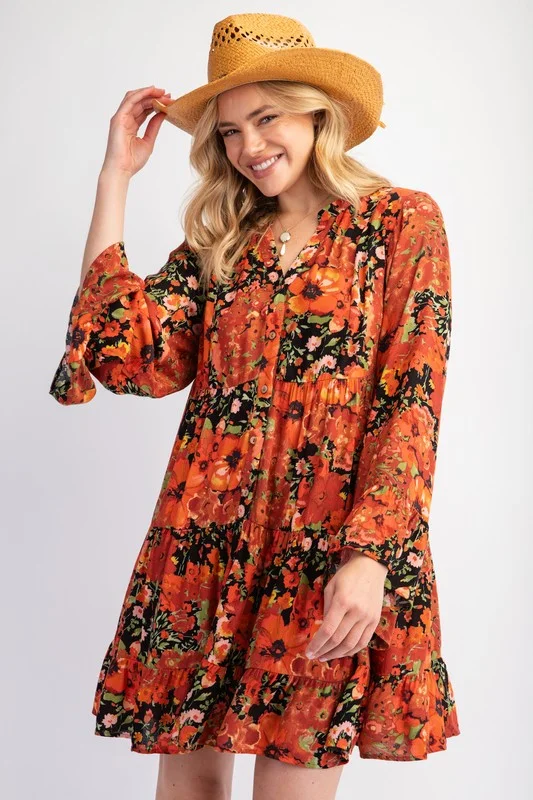 Hear Me Out Curvy Bell Sleeve Printed Mini Dress Elegant Vintage Mini Dress