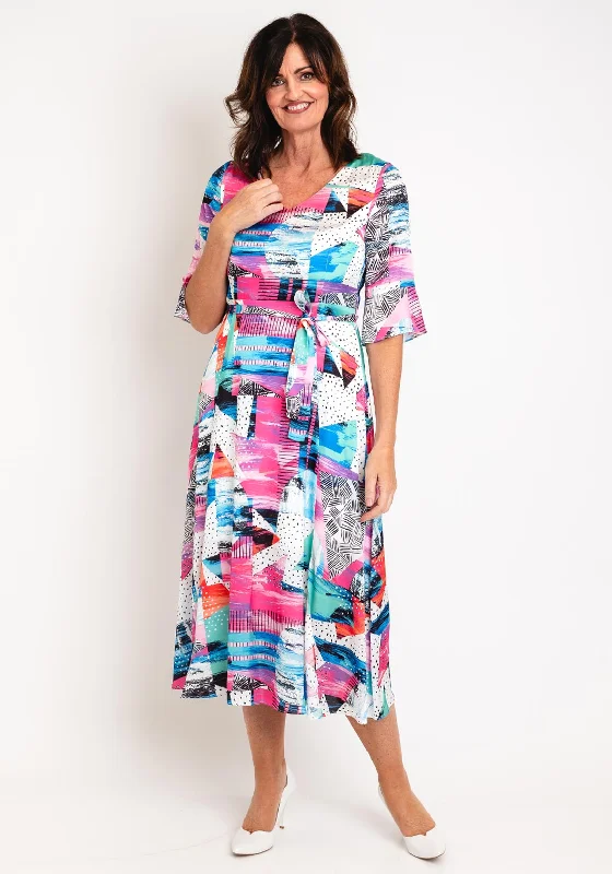 Ella Boo Satin Touch Multi Print Midi Dress, Multi Trendy Floral Wrap Midi Dress