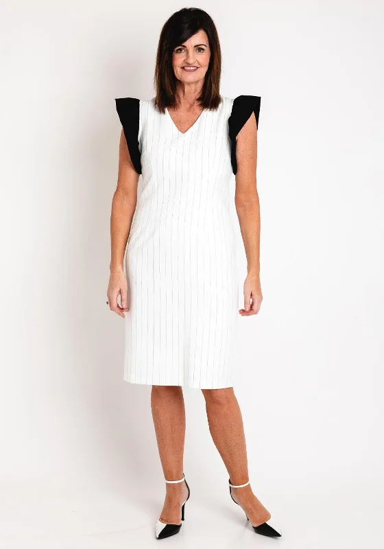 Ella Boo Pinstripe Pencil Midi Dress, White Stylish Color Block Midi Dress