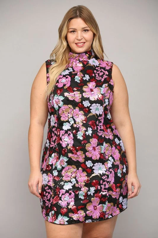 Impressive Blossom Curvy Embellished Floral Mini Dress Cozy Ruched Mini Dress