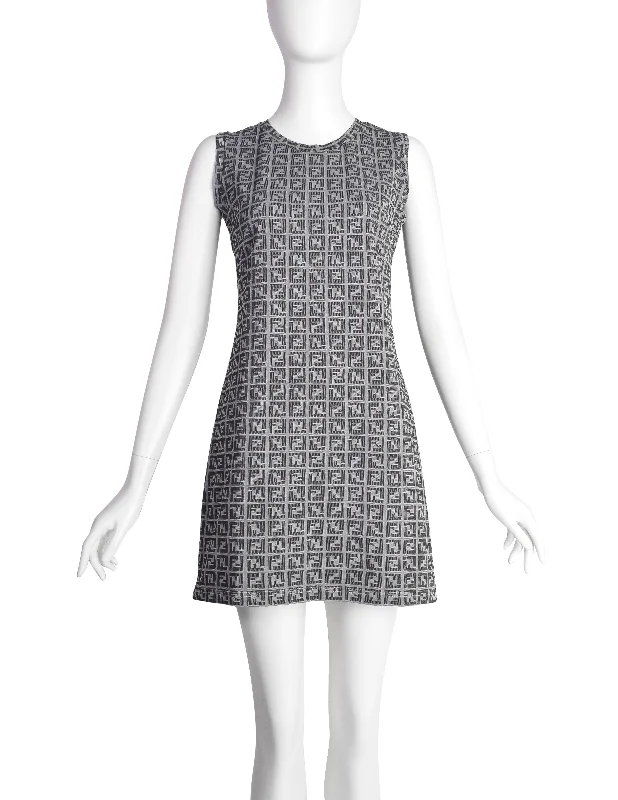 Fendi Vintage Grey Zucca FF Logo Monogram Mini Dress Fashionable Party Mini Dress