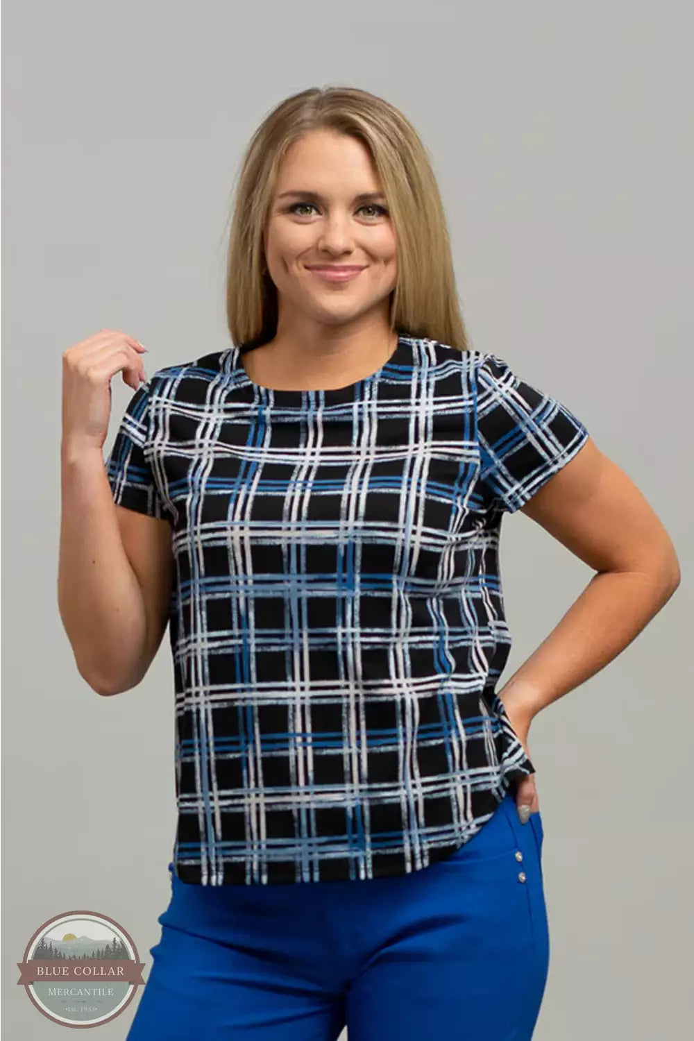 T2982241 Blue Plaid T-Shirt Nylon Fabric Polyester Fabric Spandex Fabric