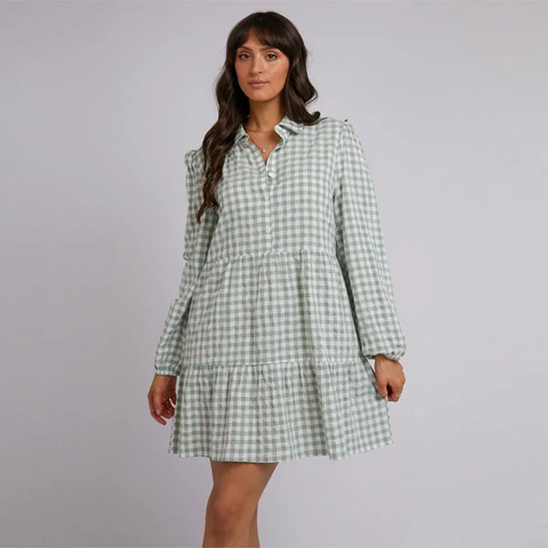 Frankie Long Sleeve Mini Dress - Sage Check Cozy T-Shirt Mini Dress