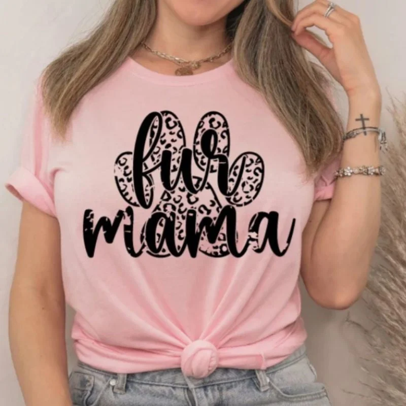 Fur Mama T-shirt Basic T-Shirt Crew Neck Short Sleeve