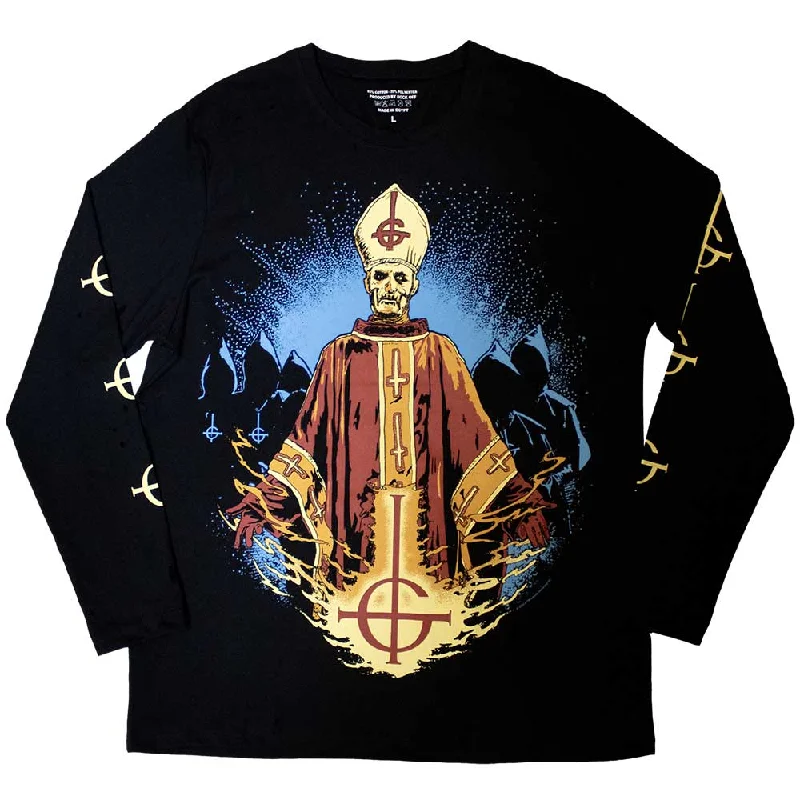 Ghost| Official Band Long Sleeve T-Shirt | Papa & Radient Ghouls (Back & Sleeve Print) Cashmere Blend Cotton Blend Poly Blend