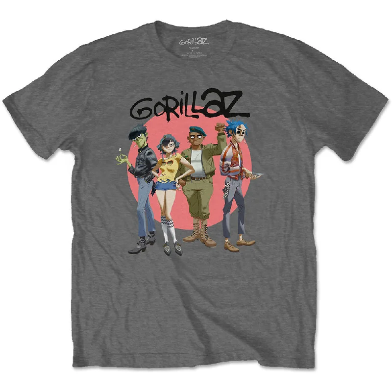 Gorillaz | Official Band T-shirt | Group Circle Rise Mesh Blend Leather Blend Suede Blend