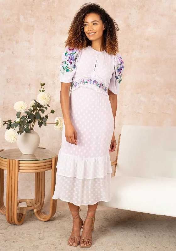 Hope & Ivy Valencia Dobby Mesh Midi Dress, Lilac Stylish Long Sleeve Floral Midi Dress