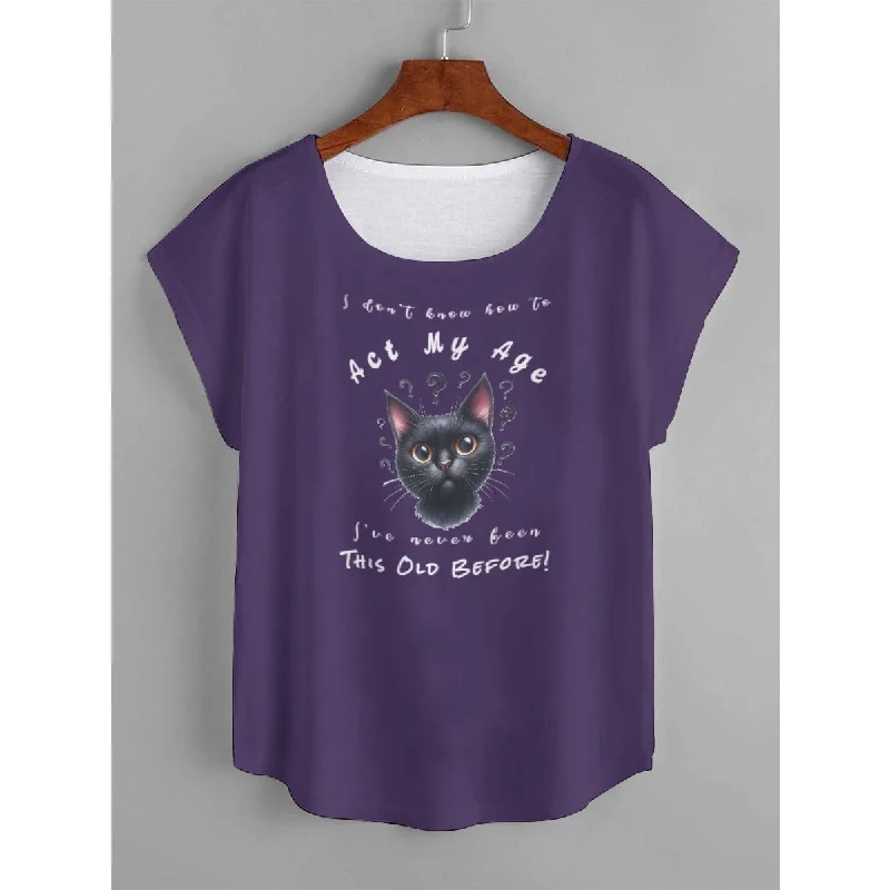 I Don't Know How to Act My Age Women's Black Cat T-Shirt Rayon Velvet Corduroy