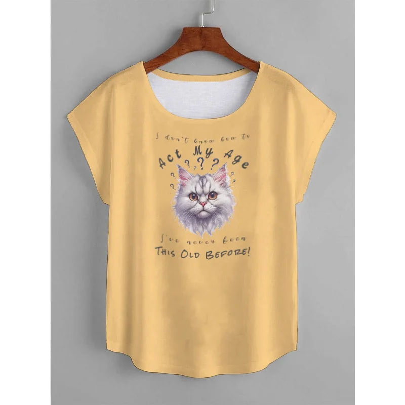 I Don't Know How to Act My Age Women's White Cat T-shirt Wool Fabric Cashmere Fabric Tweed Fabric I Don't Know How to Act My Age Women's White Cat T-shirt Wool Fabric Cashmere Fabric Tweed Fabric