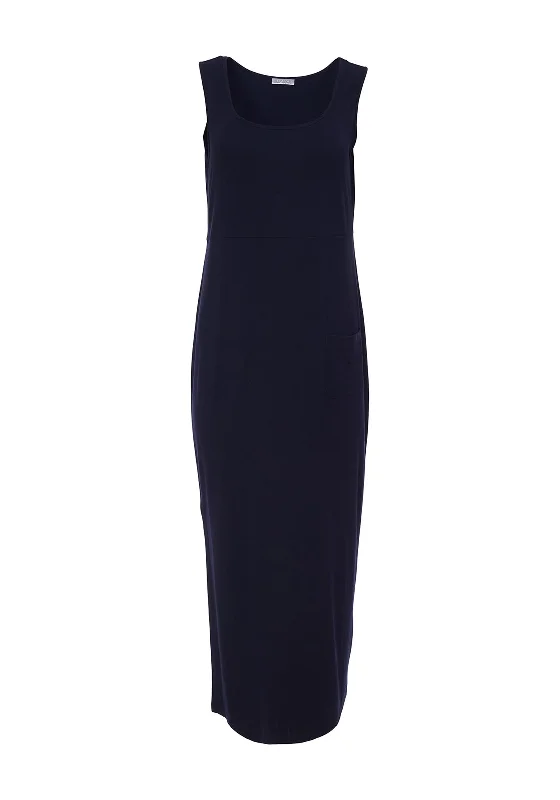 Naya Jersey Side Slit Midi Dress, Navy Fashionable Chiffon Midi Dress