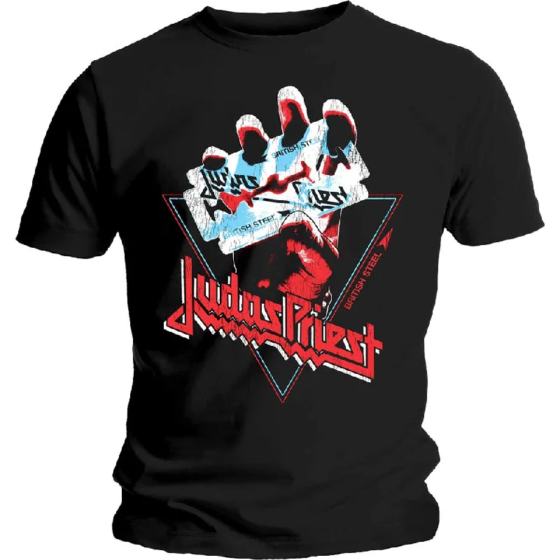 Judas Priest | Official Band T-Shirt | British Steel Hand Triangle Collared Crew Neck Turtle Neck