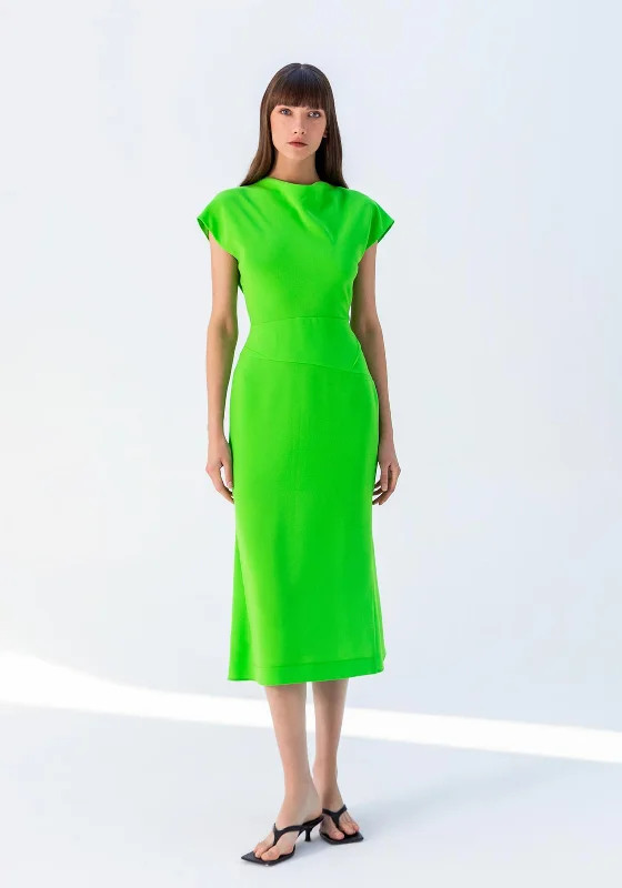 Kameya Cut-Out Back Midi Dress, Green Stylish Midi Dress with Cuffs