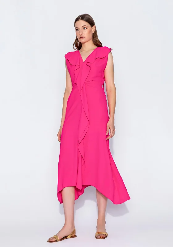 Kameya Ruffled Front Midi Dress, Fuchsia Comfortable Short Sleeve Midi Dress