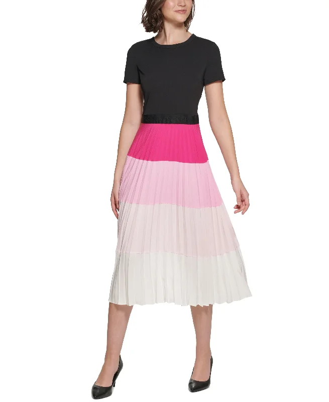 Karl Lagerfeld Paris Womens Colorblocked Midi Dress Comfortable Geometric Print Midi Dress