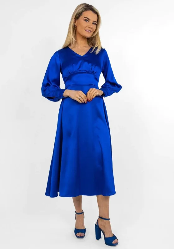 Kate & Pippa Birkin Satin Feel Midi Dress, Royal Blue Trendy Boho Midi Dress