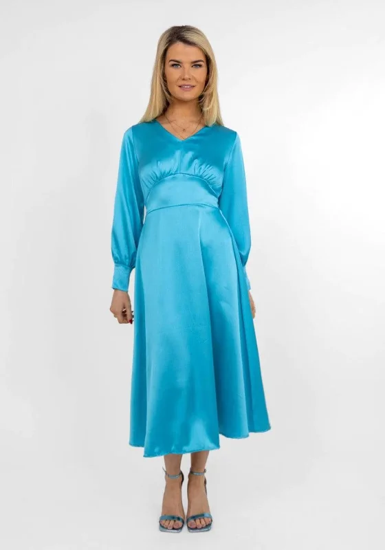 Kate & Pippa Birkin Satin Feel Midi Dress, Turquoise Classic Black Midi Dress